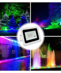 JUDYSSY Led RGB Flood Light 100W 50W 30W 20W Ip68 Waterproof Outdoor Spotlight Street Light Led Projector RGB Reflector for Court,Garden,Warehouse，Black Shell-50W illuminating colorful outdoor settings.