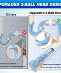 Comparison of upgraded 3-ball head design vs. standard for Heavy Duty 33 Foot Auto Feed Drain Auger and Sink Snake.