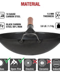 Preseasoned 14 Inch Carbon Steel Wok With Round Bottom for Stir Fry Mastery on Gas Stovetops and Open Flame