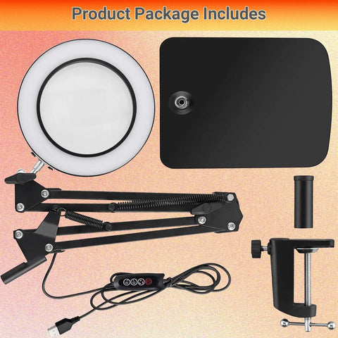 Real Glass Magnifier With Light And 15X Magnification, Pro Grade 72 LED Illumination, arm, base clamp, and components package