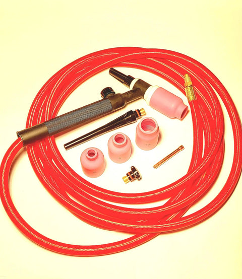 Air Cooled TIG Torch Kit With Flex Head And Gas Valve, 150 Amp, 12.5 Ft Super Flex Power Cable, Jumbo 3.2 1/8 Gas Lens