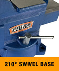 Workhorse Bench Vise With 6 Inch Jaw Opening And 3.5 Ton Clamping Force, ductile iron construction with 210-degree swivel base