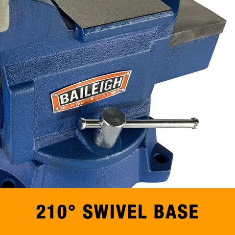 Workhorse Bench Vise With 6 Inch Jaw Opening And 3.5 Ton Clamping Force, ductile iron construction with 210-degree swivel base