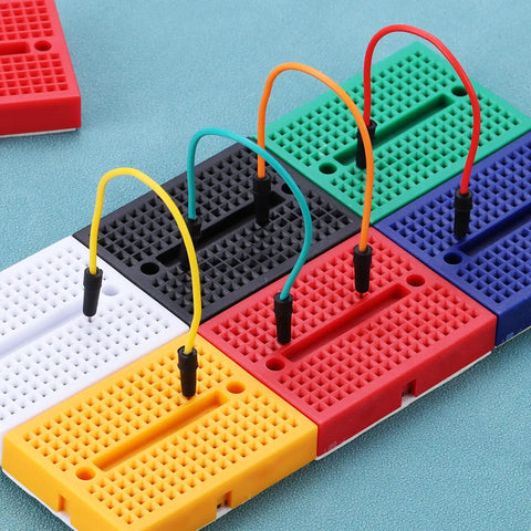 12 Pack Mini Solderless Breadboards With 170 Tie Points Self Adhesive Dope Prototyping Boards for Electronics Kits, multicolor closeup
