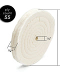 Premium 6 Inch Spiral Sewn Buffing Wheels 2 Pack Thick Cotton Polishing Discs For Metal Finishing Bench Grinder And Rotary Tool Buffer, 55 ply, 3/4 inch thick, 1/2 inch center hole.