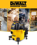 9 Gallon Wet And Dry Shop Vacuum With 5 Peak HP Motor displayed in front of garage, workshop, and home backgrounds