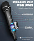 Wireless Dual Microphone System With UHF Range Up To 260 Feet All Metal Portable Karaoke Mic with LCD display and controls