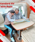 Built Tough Aluminum Rv Table Floor Mounting Base With Heavy Duty Pedestal Replacement Hardware Complete Screw Pack For Camper Slide Out Support That Delivers A Smooth No Hassle Upgrade Every Single Time, shown in a cozy RV setting.