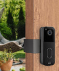 Anti Theft Adhesive Doorbell Mount Bracket For Video Doorbell No Drilling, Theft Prevention Wall Mount, Quick Install For Rentals And Apartments, Adhesive Mounting Bracket For Home Security System Accessories, Black installed on wooden door