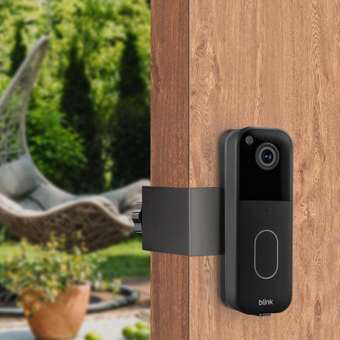 Anti Theft Adhesive Doorbell Mount Bracket For Video Doorbell No Drilling, Theft Prevention Wall Mount, Quick Install For Rentals And Apartments, Adhesive Mounting Bracket For Home Security System Accessories, Black installed on wooden door
