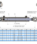 Technical diagram of Double Acting Hydraulic Cylinder 1.5 Inch Bore 20 Inch Stroke with Swivel Eye Mount, 3500 PSI, chrome rod.