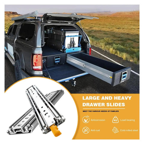 Heavy Duty Full Extension Drawer Slides 44 Inch With Lock Side Mount Ball Bearing Track Glides Rubber Pads in truck bed