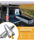 44 Inch Side Mount Full Extension Drawer Slides Pair With Lock shown attached to open truck drawer with smooth operation