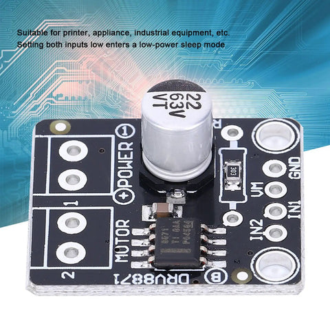 Top view of 3.6A DC PWM Motor Driver Module with H Bridge for small machines, showing power and motor terminals.