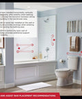 Bathroom setup showing installation areas for 18 Inch Matte Black Shower Grab Bar ADA Compliant 450 Lb Capacity Wall Mounted Safety Handle.