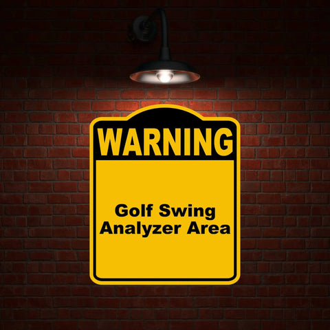 Golf Swing Area Warning Sign Yellow Black Aluminum Composite Durable Practice Area Marker For Golfers on brick wall