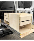 Heavy Duty Three Section Full Extension Drawer Slides 38 Inch Pair Built Tough With Double Springs And Ball Bearings showing installed drawer unit in van.