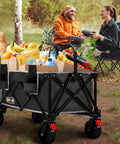 Collapsible Wagon With All Terrain Wheels Heavy Duty Foldable Utility Wagon 330 Lb Capacity Side Pockets For Camping Black