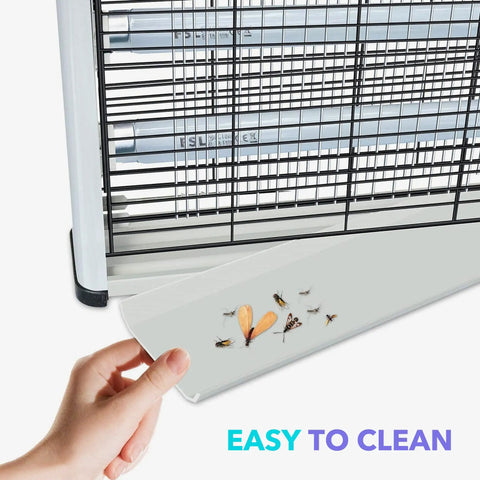Close-up of 40W Double Bulb Indoor Bug Zapper With Wide Coverage And Powerful UV Light for mosquitoes, with removable bottom tray for easy cleaning.