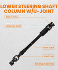 Side view of maXpeedingrods lower power steering column intermediate shaft, black steel with universal joint