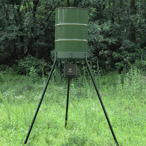 Highwild 6 Volt Digital Deer Feeder Control Unit With Motor And Spinner Plate Powder Coated Steel Housing Universal Fit Most Barrels Includes Timer Drop Funnel And Protective Cover For Reliable Wild Turkey Food Plot Management