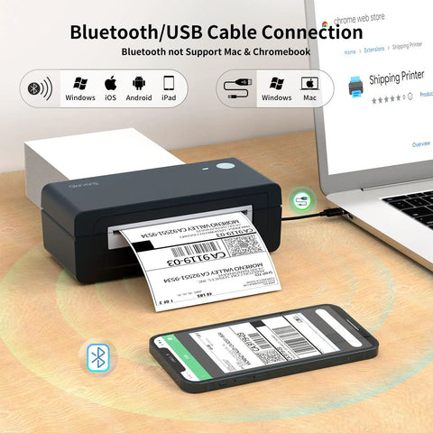 Slick Wireless Bluetooth Thermal Printer for Quick 4X6 Shipping Label Runs eliminating messy ink setup with Bluetooth connection.