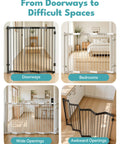 Heavy Duty Metal Retractable Pet Gate For Doorways And Stairs With Auto Close Design shown in various home settings.