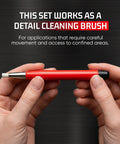 Hands holding Fiberglass Fine Tip Scratch Brush Pen For PCB Metal And Jewelry 3 Pack Pro Grade Precision Cleaning Tool