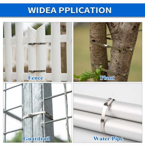 Heavy Duty Stainless Steel Zip Tie Cutter Kit with 100 Self Locking Metal Ties for fastening fences, plants, guardrails, pipes