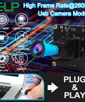 Dope 1080P USB2.0 Camera Module with 100 Degree Wide Angle No Distortion Lens and USB2.0 connector plugged into a laptop