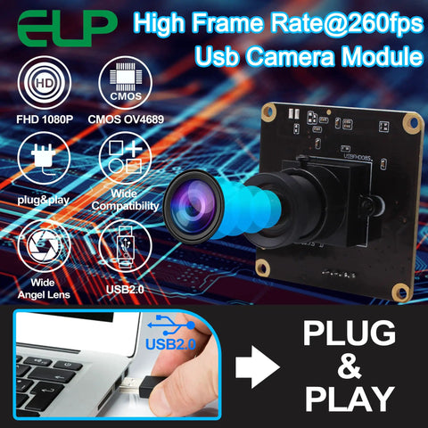 Dope 1080P USB2.0 Camera Module with 100 Degree Wide Angle No Distortion Lens and USB2.0 connector plugged into a laptop