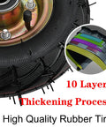 Close-up of Heavy Duty Swivel Caster Wheels Set Of Four With Side Brakes And Shock Absorbing Pneumatic Rubber Tires showing detailed tire layers.