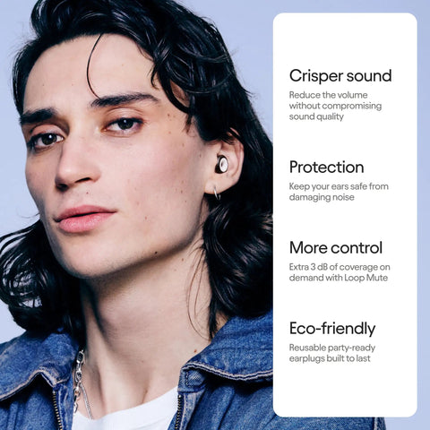 Person wearing Experience 2 Plus Ear Plugs For Concerts And Festivals With High Fidelity Sound And 17dB Noise Reduction