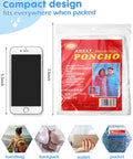 Clear 80 Pack Disposable Adult Rain Ponchos For Theme Parks And Outdoor Adventures Hooded Elastic Cuffs All In One Waterproof PVC and PE Rain Gear packaging with phone for size comparison and compact storage examples in handbag, backpack, wallet, and pocket.