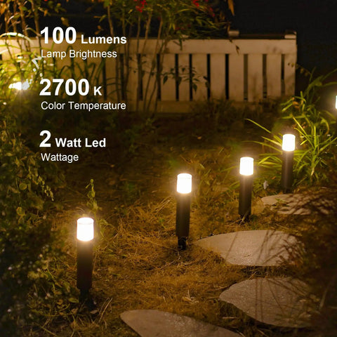 Low Voltage Pathway Lighting Kit 8 Pack Bollard Landscape Lights 2W 2700K Warm White LED Wired Path Lights 100 Lumens Metal Outdoor Brown Finish With Stake Connector For Walkways And Driveways illuminating garden at night
