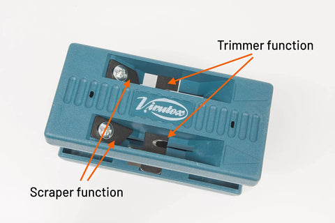 AU93 Edge Banding Trimmer with dual edge cutting and scraper functions visible, tool for PVC, ABS, melamine, and veneer.