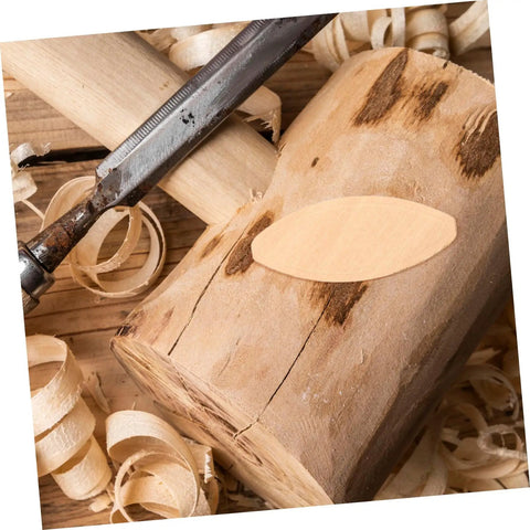 100 Pcs Wood Joiner Biscuits Set For Woodworking Projects shown on a log with shavings and a wood rasp