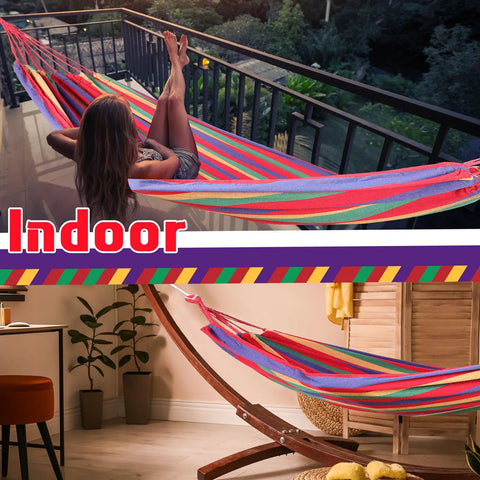 Two Piece Cotton Canvas Hammock Set For Outdoors Easy Setup With Carry Bag Large Double Hammock Supports Up To 400lbs