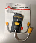 Monster Hook Tool Holder for Cordless Drills, Nail Guns, Saws and More, Yellow and Black Durable Left or Right Hand Mount Rotates 180 Degrees Easy To Install Garage Organizer on packaging.