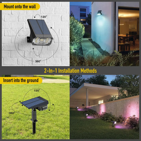 Color Changing Solar Outdoor Spotlights With 9 Lighting Modes And 40 LED Multicolor Lights IP65 Waterproof Garden Pathway Lamps