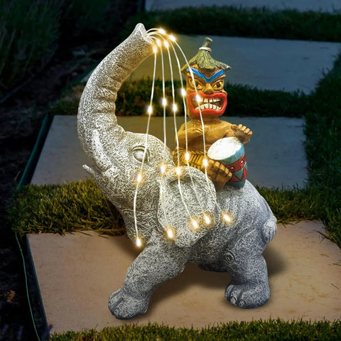 Solar Powered Elephant Tiki Garden Light For Outdoor Courtyard Yard And Lawn Decor With Warm LED Glow Playful Elephant Statue Dope Night Light Great Garden Gift For Women Moms Grandmas Seniors image of elephant statue with LED lights outdoors