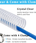 Shop Tested Heavy Duty Clear Flexible Dust Collection Hose 1 1/2 Inch By 20 Feet showing crystal clear PVC with blue helix and clamps.