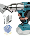 Cordless 14 Gauge Sheet Metal Cutter With 360 Degree Pivoting Head And 400Nm Brushless Motor Electric Metal Shears For Stainless Steel Leather Carpet And Iron Compatible With 18V Batteries Tool Only, shown with accessories.