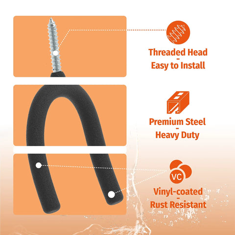 16 Pack U Hooks Value Pack Heavy Duty Wall Hangers For Tools Mops And Brooms with threaded steel head and vinyl coating