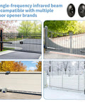 Infrared Photocell Beam Sensor For Automatic Swing Gates And Garage Doors shown in various outdoor installations