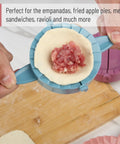Three Size Dough Press Set In Vibrant Colors For Dumplings Empanadas Pastries Turnovers Hand Pies And Meat Pies shown in use
