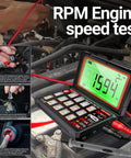 Beast Pro Grade Automotive Multimeter With 20000 Counts, Flip LCD testing car RPM engine speed and connections in use.