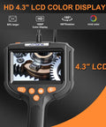 Lighted Borescope With 4.3 Inch HD Display And 5.5mm Waterproof Lens For Cars, Pipes And Tight Spots, 6.6 Feet Cable, 180 Degree Rotatable View, Color Adjust And Zoom For Quick, Easy Inspections. Handheld borescope with 4.3-inch LCD and control buttons