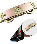 Sliding Patio Door Roller Assembly For One And One Quarter Inch Steel Ball Bearing With Side Adjustment Replacement Kit For Wood Aluminum And Vinyl Doors Compatible With Popular Brands Like Jeld Wen Milgard Marvin Peachtree Caradco And More 2 Pack, showing the roller assembly and installed view.
