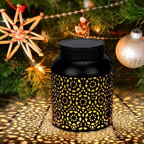 Outdoor Solar Lanterns Pack of 2 Waterproof Hanging Lanterns With Handles, Dope Metal Solar Powered Lights for Christmas Decor